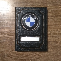 Обложка для автодокументов BMW (БМВ) Кожаная обложка для автодокументов (документов) с гос номером и логотипом BMW (БМВ)